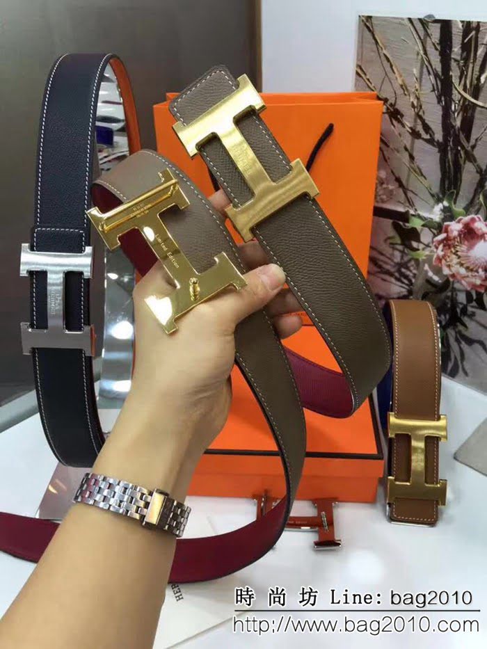 愛馬仕HERMES 純手工雙面手掌紋 專櫃奢華新款 馬拉車高端男士皮帶 HHG1100